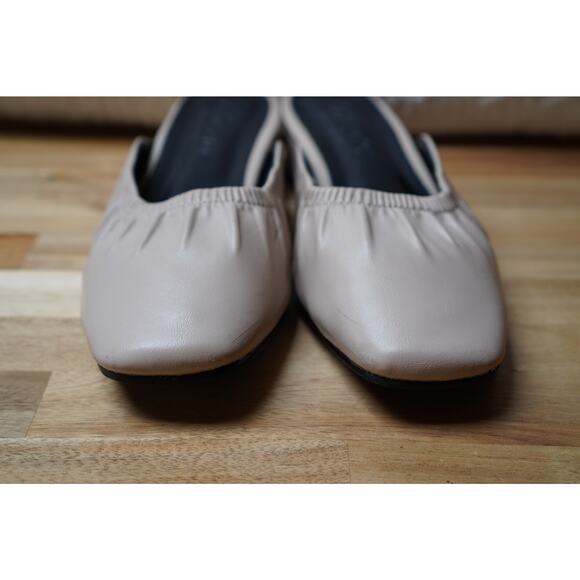 Handmade Ruched Faux Leather Square Toe Mules Casual Slippers Beige Size 5.5 - Picture 5 of 13